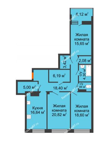 3 комнатная квартира 113,92 м² - ЖК Волна