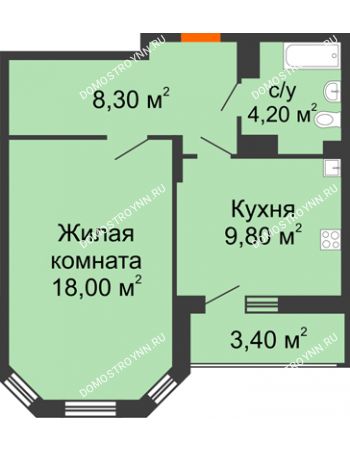1 комнатная квартира 42 м² в ЖК Цветы, дом № 6-2