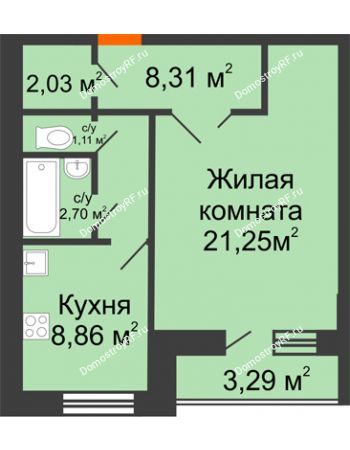 1 комнатная квартира 45,9 м² в ЖК Уютный, дом Позиция 10