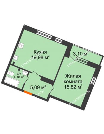 1 комнатная квартира 48,17 м² в ЖК Книги, дом № 2
