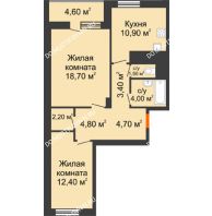 2 комнатная квартира 64,9 м² в ЖК Корица, дом № 1 - планировка
