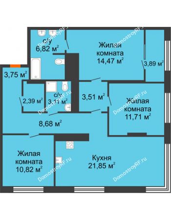 3 комнатная квартира 89,06 м² в ЖК Октябрьский, дом ГП-3