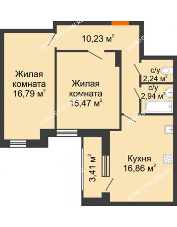 2 комнатная квартира 67,94 м² в ЖК Москва Град, дом № 60/1