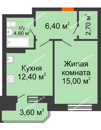 1 комнатная квартира 44,7 м² в ЖК Звездный-2, дом № 3