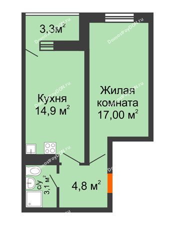 1 комнатная квартира 41,8 м² в ЖК Звезда Столицы, дом Литер 9