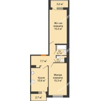 2 комнатная квартира 55,7 м² в ЖК Акварели-2, дом Литер 4 - планировка