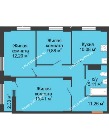 3 комнатная квартира 65,09 м² - ЖК Каскад на Ленина