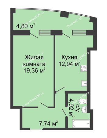 1 комнатная квартира 54,56 м² в ЖК Тихий Дон, дом № 3