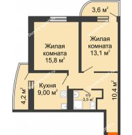 2 комнатная квартира 55,7 м² в ЖК Звезда Столицы, дом Литер 8 - планировка