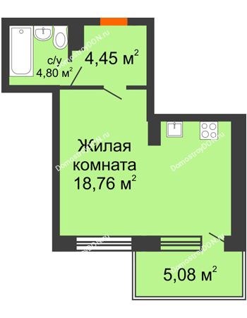 Студия 38,09 м² в ЖК Гвардейский 3.0, дом Секция 3