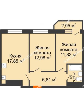 2 комнатная квартира 55,93 м² в ЖК Город времени, дом № 18