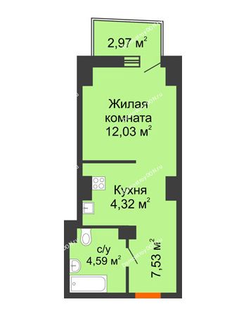 Студия 29,21 м² в ЖК Сердце Ростова 2, дом Литер 8