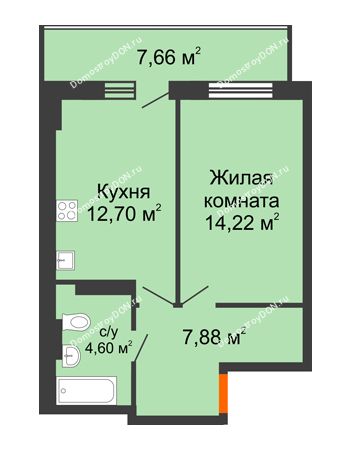 1 комнатная квартира 41,7 м² в ЖК Свобода, дом №2