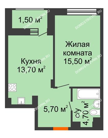 1 комнатная квартира 41,1 м² в ЖК Заречье, дом № 7