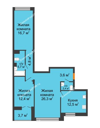 3 комнатная квартира 87,5 м² - ЖК Дом на 17-й Линии, 3