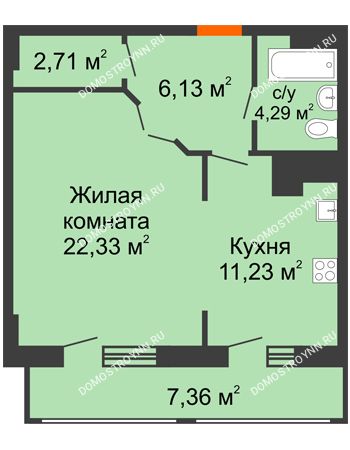 1 комнатная квартира 54,05 м² в ЖК Покровский, дом № 1