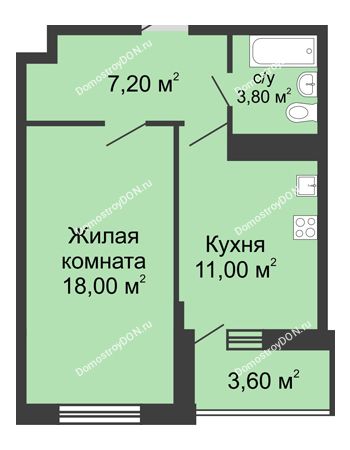 1 комнатная квартира 41,8 м² в ЖК Первый, дом Литер 2