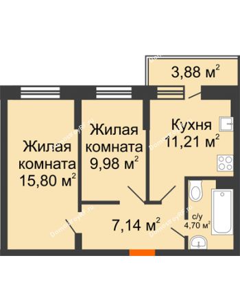 2 комнатная квартира 49,99 м² в ЖК Россинский парк, дом Литер 1