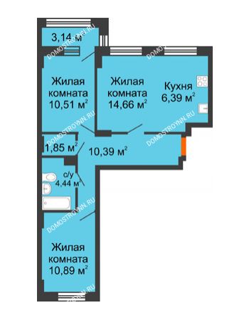 3 комнатная квартира 60,69 м² - ЖК Каскад на Куйбышева