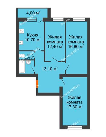 3 комнатная квартира 79 м² в ЖК Сиреневый квартал, дом Секция 3