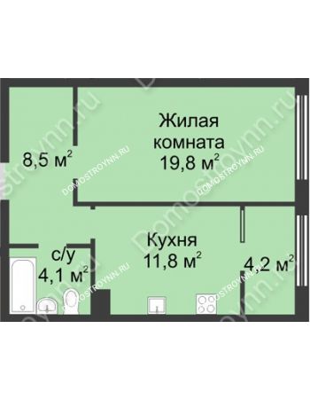 1 комнатная квартира 48,5 м² в ЖК Славянский квартал, дом № 5а, 7