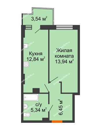1 комнатная квартира 39,72 м² в ЖК Город у реки, дом Литер 7