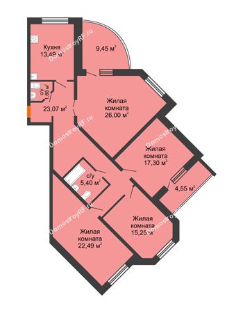 4 комнатная квартира 131,88 м² в ЖК NOVELLA	, дом № 5, секции 1,2
