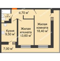 2 комнатная квартира 58,7 м² в ЖК SkyPark (Скайпарк), дом Литер 1, корпус 1, 2 этап - планировка