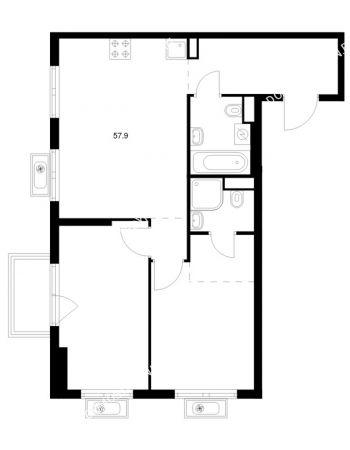 2 комнатная квартира 57,9 м² в ЖК Савин парк, дом корпус 7