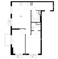 2 комнатная квартира 57,9 м² в ЖК Савин парк, дом корпус 7 - планировка