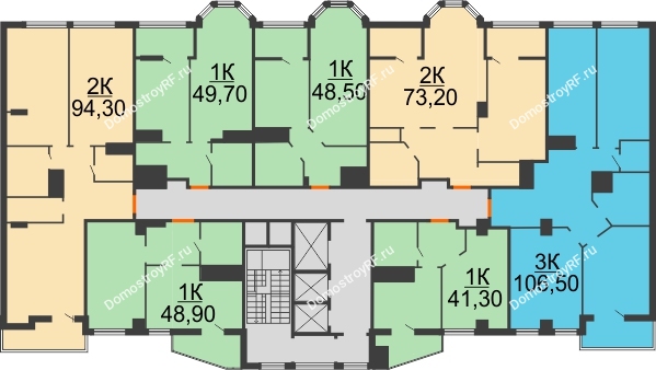 Планировка 3 этажа в доме Секция 4/2 в ЖК Пять звёзд
