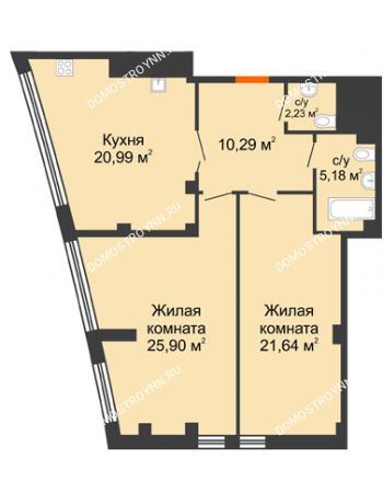 2 комнатная квартира 86,23 м² в ЖК Renaissance (Ренессанс), дом № 1