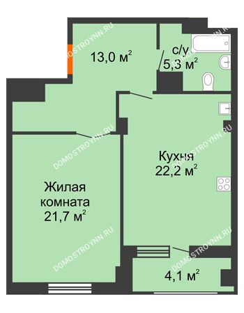 1 комнатная квартира 64,25 м² в ЖК Квартет, дом № 3