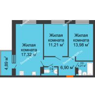 3 комнатная квартира 65,49 м² в ЖК Гвардейский 3.0, дом Секция 3 - планировка