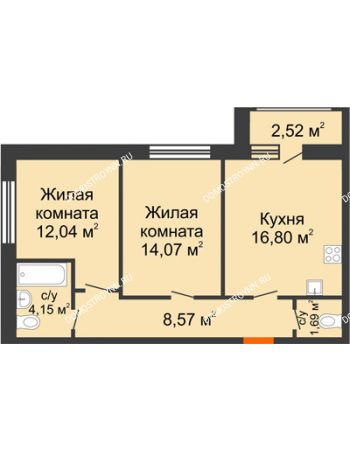 2 комнатная квартира 59,84 м² в ЖК Москва Град, дом № 63