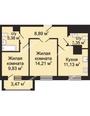 2 комнатная квартира 54,53 м² - ЖК Гелиос