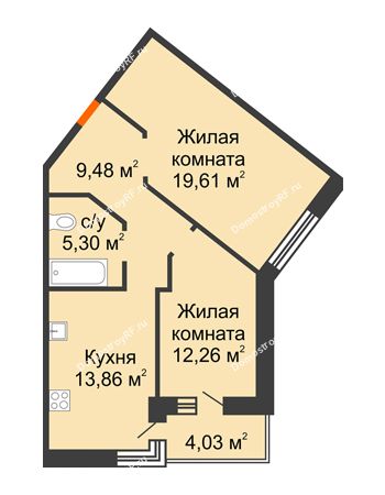 2 комнатная квартира 62,53 м² в Жилой район Волгарь, дом № 1