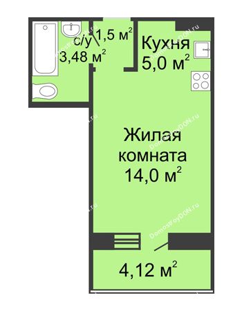 Студия 26,04 м² в ЖК Платовский, дом Литер 10