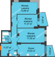 3 комнатная квартира 76,21 м² в ЖК Город у реки, дом Литер 7 - планировка