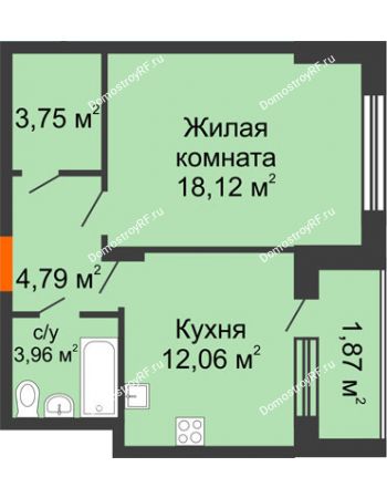 1 комнатная квартира 43,8 м² в ЖК Суворов-Сити, дом № 1