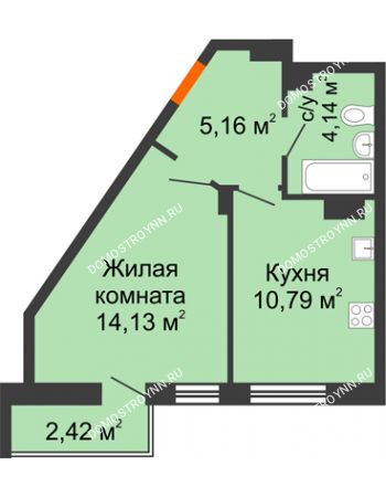 1 комнатная квартира 36,64 м² - ЖК Пушкин