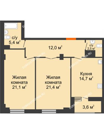 2 комнатная квартира 78,9 м² в ЖК Квартет, дом № 3