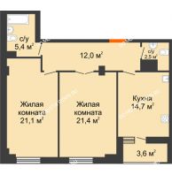 2 комнатная квартира 78,9 м² в ЖК Квартет, дом № 3 - планировка