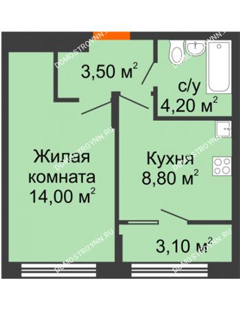 1 комнатная квартира 33,6 м² в ЖК Новая Кузнечиха, дом № 14