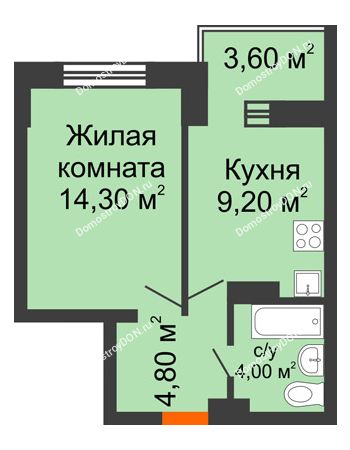 1 комнатная квартира 35,9 м² - ЖК Zапад (Запад)