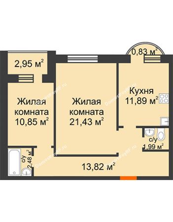 2 комнатная квартира 66,24 м² в ЖК Троицкий, дом № 1