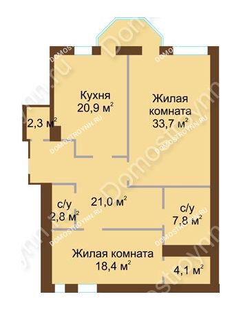 2 комнатная квартира 111 м² - ЖД по ул. Минина