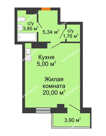 Студия 37,12 м² в ЖК Сокол на Оганова, дом Литер 1
