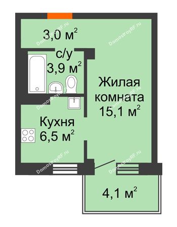 1 комнатная квартира 29,7 м² в ЖК Тихие зори, дом № 4, блок-секция 1,2,3,4