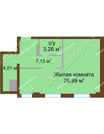 1 комнатная квартира 43,39 м² в ЖК Дом с террасами, дом № 1